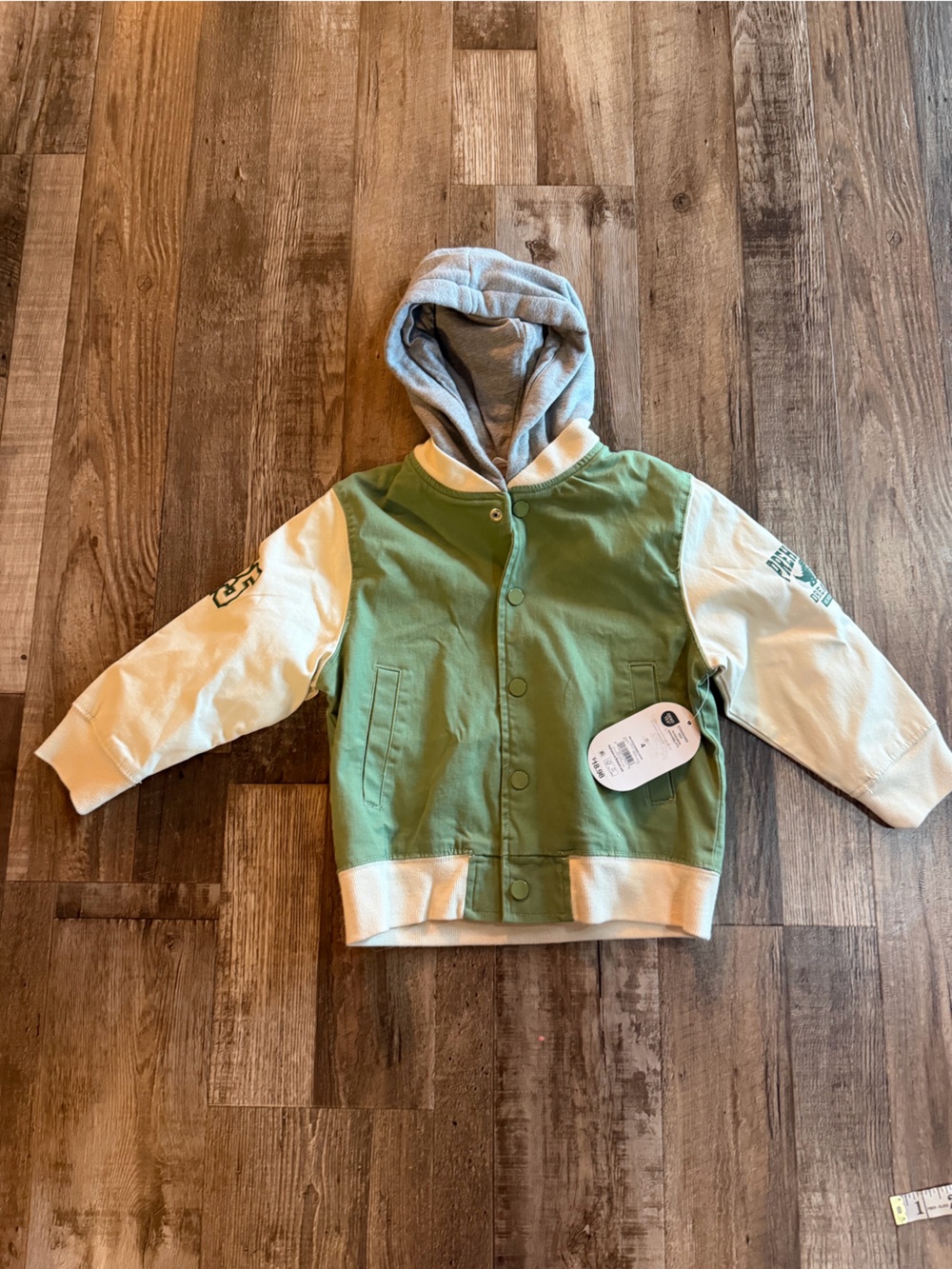 wonder nation Green and Cream Hooded Puffer Jacket Sz 4